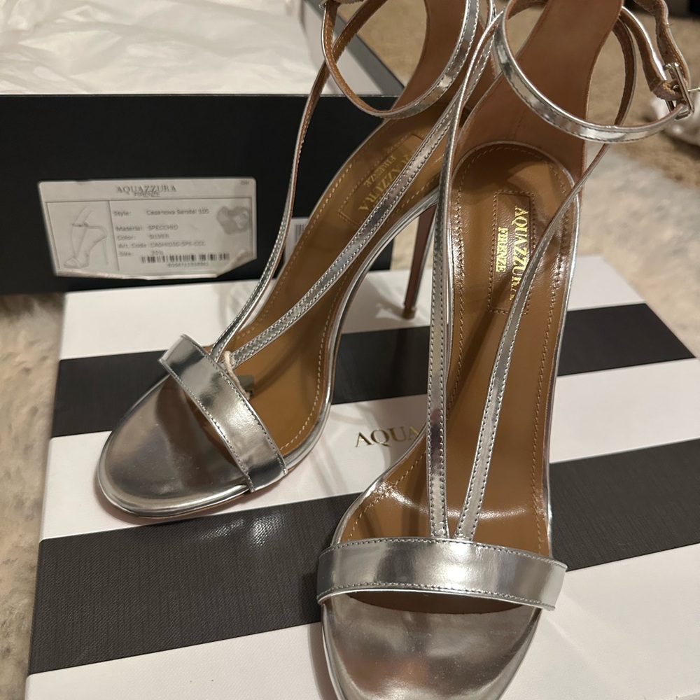 AQUAZZURA
Casanova Metallic Leather Sandals In Silver